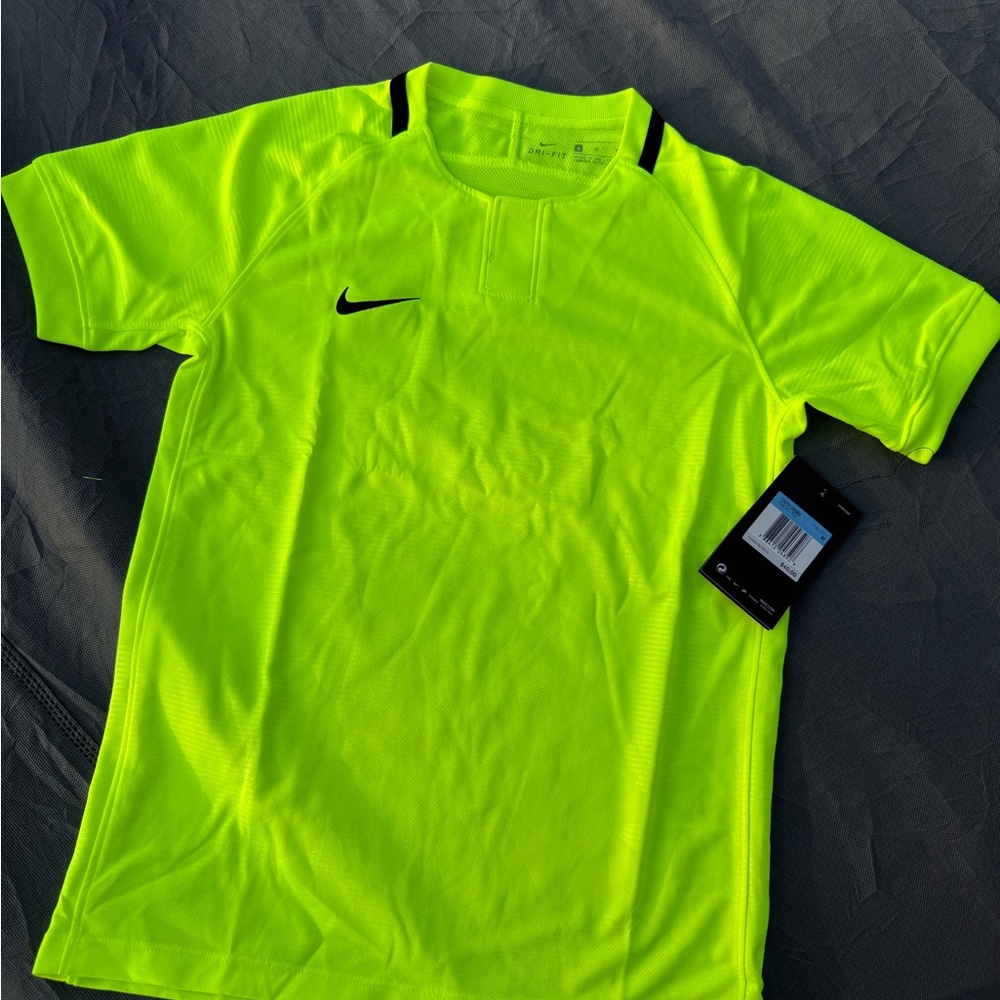 Nike Kids Neon Yellow Short Sleeve Dri-FIT Top with Black Swoosh